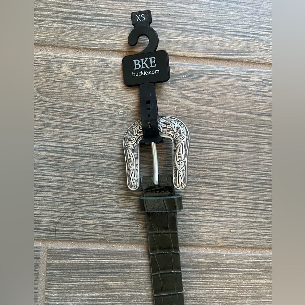 BKE Dark Green Belt with Western Silver Buckle